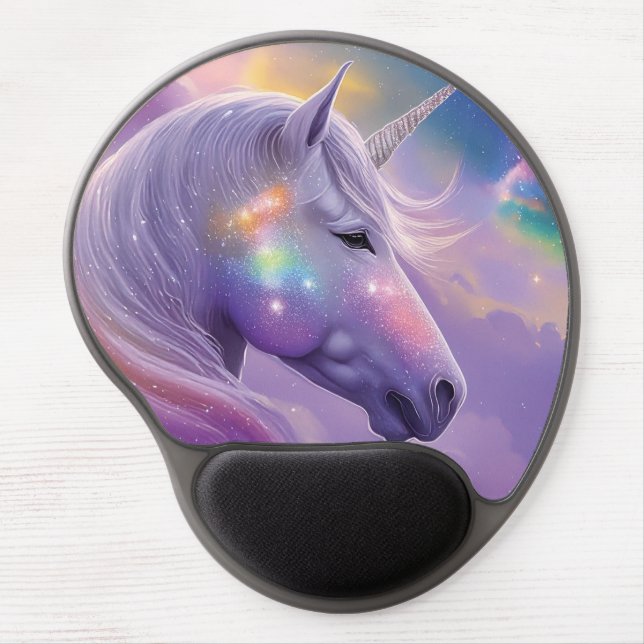 Majestic White Unicorn Rainbow Glitter Sparkles  Gel Mouse Pad (Front)