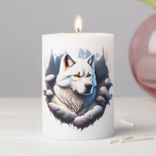 Majestic White Wolf 3" x 4" Pillar Candle