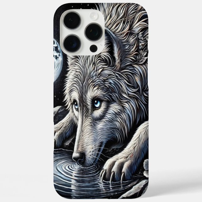 Majestic White Wolf Gazing at Moonlit Reflection Case-Mate iPhone Case (Back)