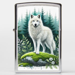 Majestic White Wolf in a Forest Zippo Lighter