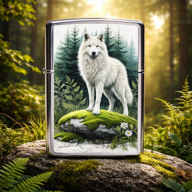 Majestic White Wolf in a Forest Zippo Lighter (Creator Uploaded)