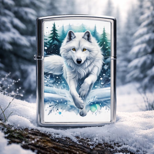 Majestic White Wolf in a Winter Wonderland Zippo Lighter (Creator Uploaded)