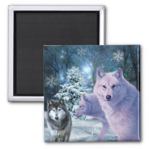Majestic Wild Arctic Wolves in the Forest Magnet