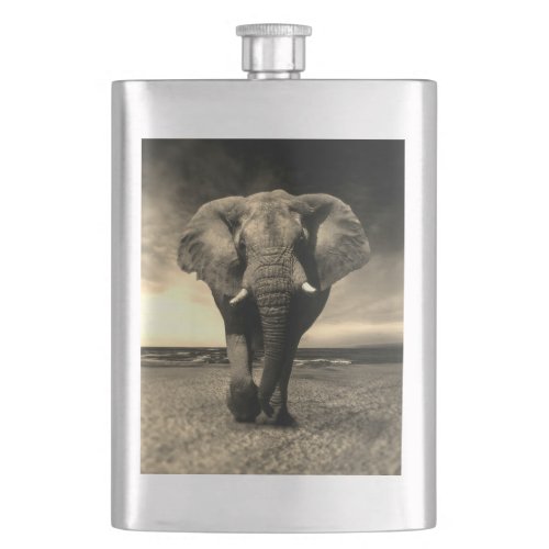 Majestic Wild Bull Elephant in Sepia Flask