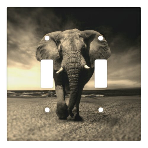 Majestic Wild Bull Elephant in Sepia Light Switch Cover