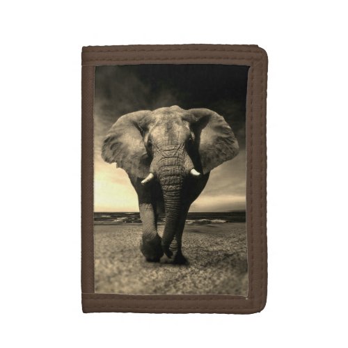 Majestic Wild Bull Elephant in Sepia Tri_fold Wallet