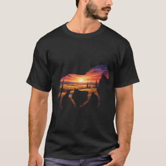 Majestic Wild Horse Silhouette Golden Sunset Natur T-Shirt