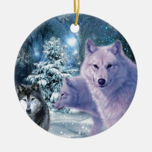 Majestic Wild Wolves in the Forest Ceramic Ornament