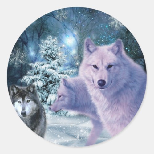 Majestic Wild Wolves in the Forest Classic Round Sticker