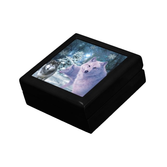 Majestic Wild Wolves in the Forest Keepsake Box (Side)