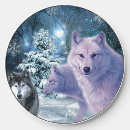 Majestic Wild Wolves in the Forest Wireless Charger