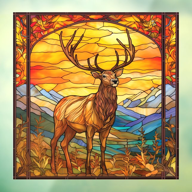 Majestic Wilderness Forest Elk Faux Stained Glass Window Cling (Sheet 3)