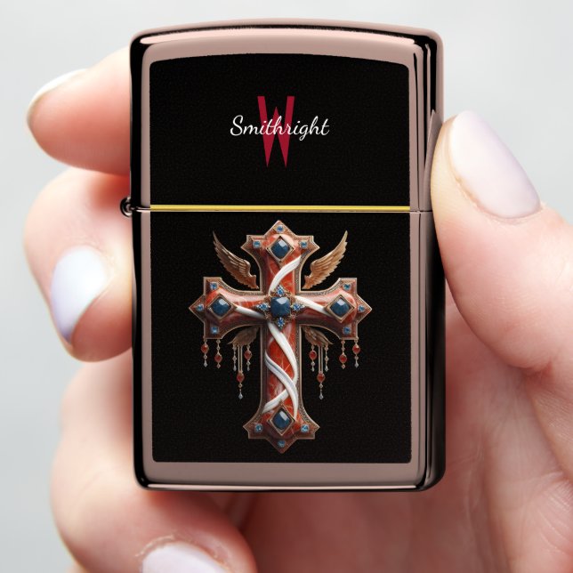Majestic Winged Patriotic Cross Zippo Lighter (In Hand)