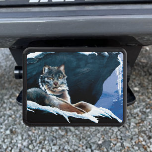 Majestic Winter Lynx Resting Snowy Mountain Hitch Cover