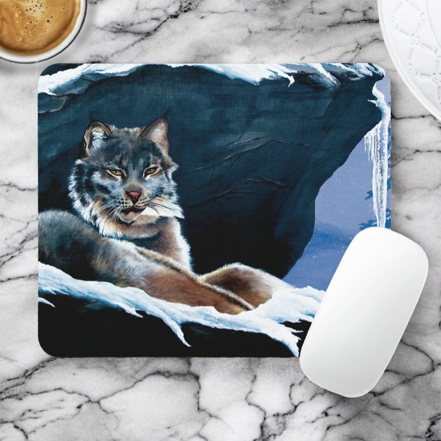 Majestic Winter Lynx Resting Snowy Mountain Mouse Pad (Creator Uploaded)