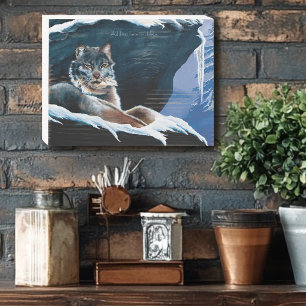 Majestic Winter Lynx Resting Snowy Mountain Wooden Box Sign