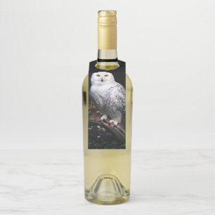 Majestic winter snowy owl bottle hanger tag