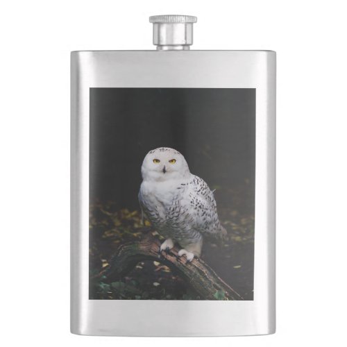 Majestic winter snowy owl flask