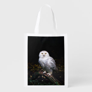 Majestic winter snowy owl grocery bag