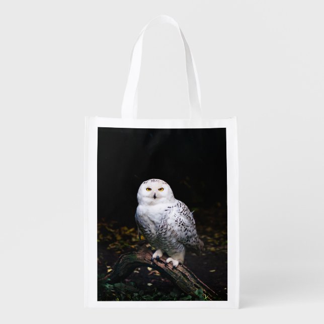 Majestic winter snowy owl grocery bag (Front)