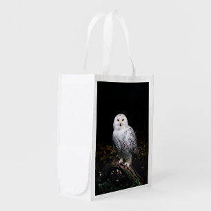 Majestic winter snowy owl grocery bag