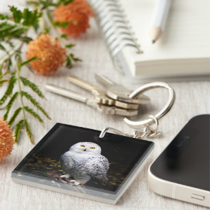Majestic winter snowy owl keychain