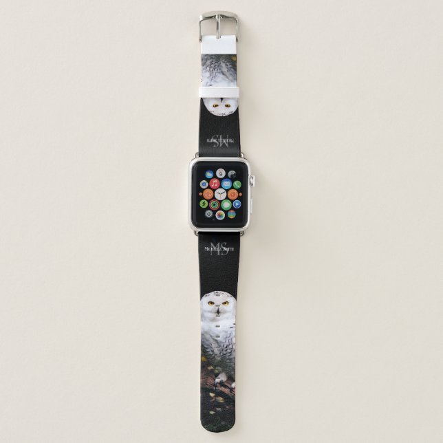 Majestic winter snowy owl monogram custom name apple watch band (Front)