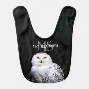 Majestic winter snowy owl monogram custom name baby bib