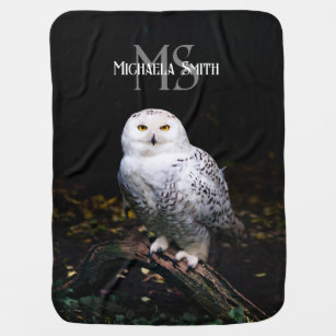Majestic winter snowy owl monogram custom name baby blanket