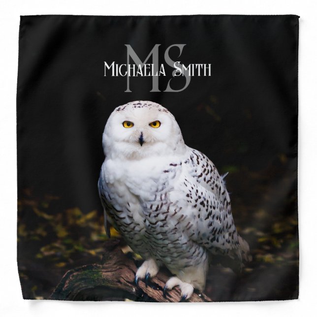 Majestic winter snowy owl monogram custom name bandana (Front)
