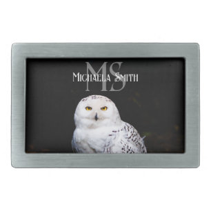 Majestic winter snowy owl monogram custom name belt buckle
