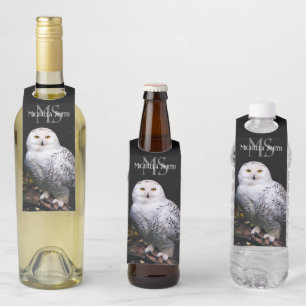 Majestic winter snowy owl monogram custom name bottle hanger tag