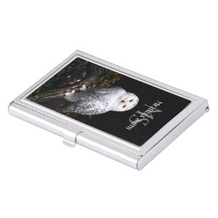 Majestic winter snowy owl monogram custom name business card case