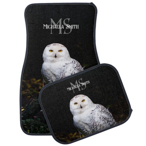 Majestic winter snowy owl monogram custom name car floor mat