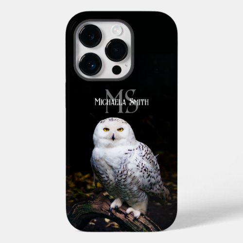 Majestic winter snowy owl monogram custom name Case_Mate iPhone 14 pro case