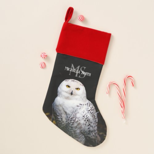 Majestic winter snowy owl monogram custom name christmas stocking