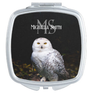 Majestic winter snowy owl monogram custom name compact mirror