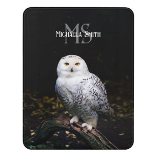 Majestic winter snowy owl monogram custom name door sign