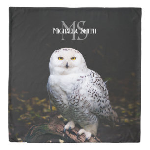 Majestic winter snowy owl monogram custom name duvet cover