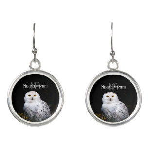 Majestic winter snowy owl monogram custom name earrings