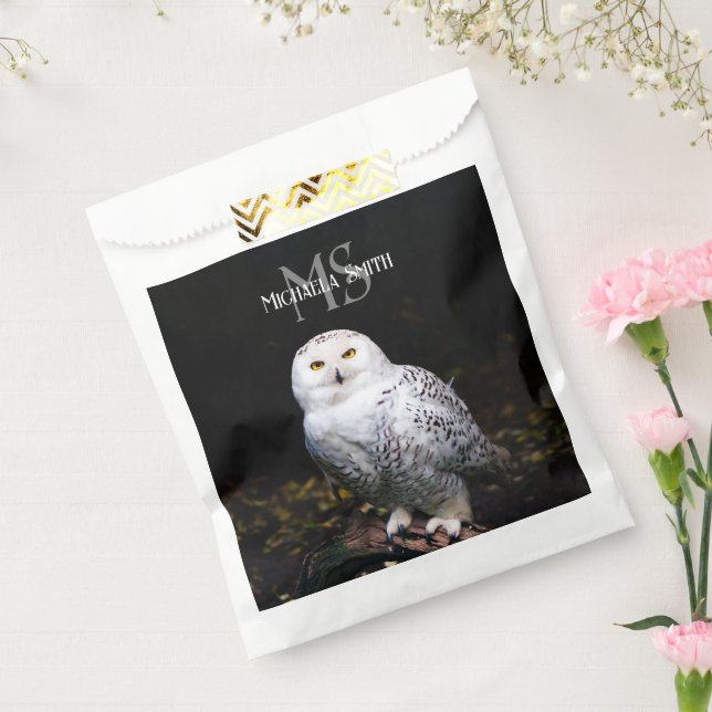 Majestic winter snowy owl monogram custom name favor bag (Sealed)