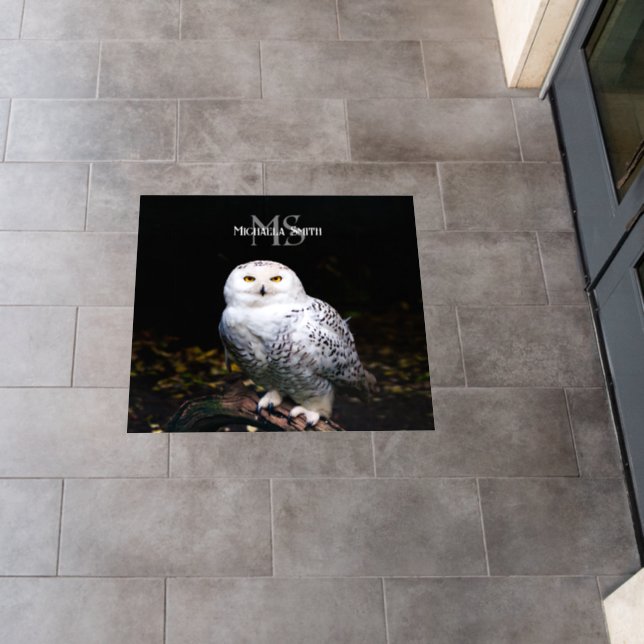Majestic winter snowy owl monogram custom name floor decals (Restaurant)