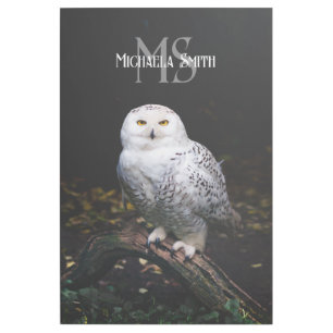 Majestic winter snowy owl monogram custom name gallery wrap