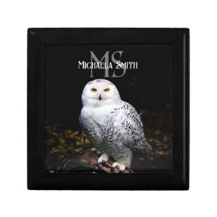 Majestic winter snowy owl monogram custom name gift box