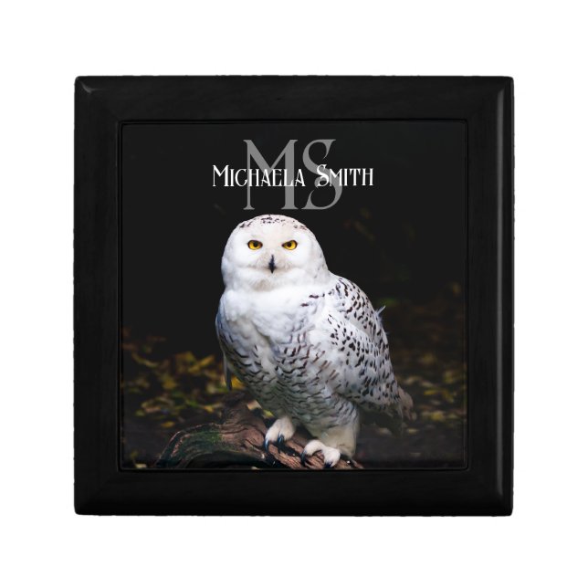 Majestic winter snowy owl monogram custom name gift box (Front)