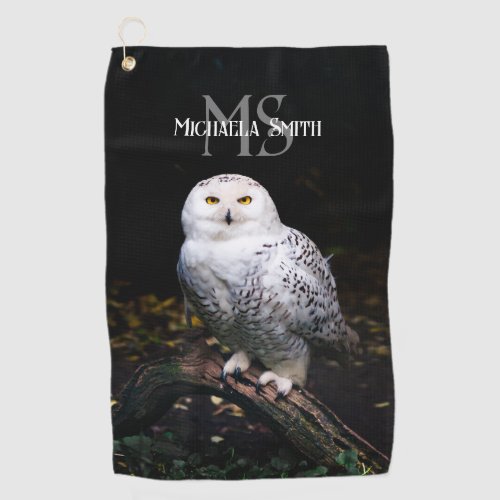 Majestic winter snowy owl monogram custom name golf towel