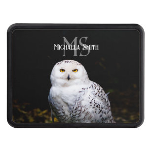 Majestic winter snowy owl monogram custom name hitch cover