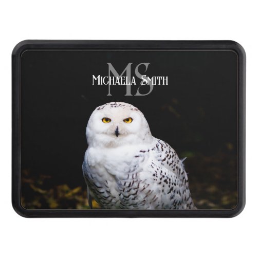 Majestic winter snowy owl monogram custom name hitch cover