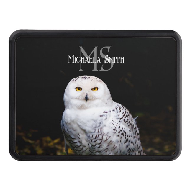 Majestic winter snowy owl monogram custom name hitch cover (Front)