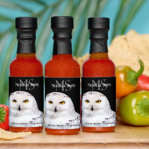 Majestic winter snowy owl monogram custom name hot sauces